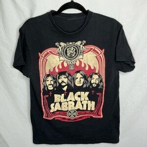 Vintage Black Sabbath T-Shirt Size Small Red Flame Ozzy Osbourne Band Tee Metal